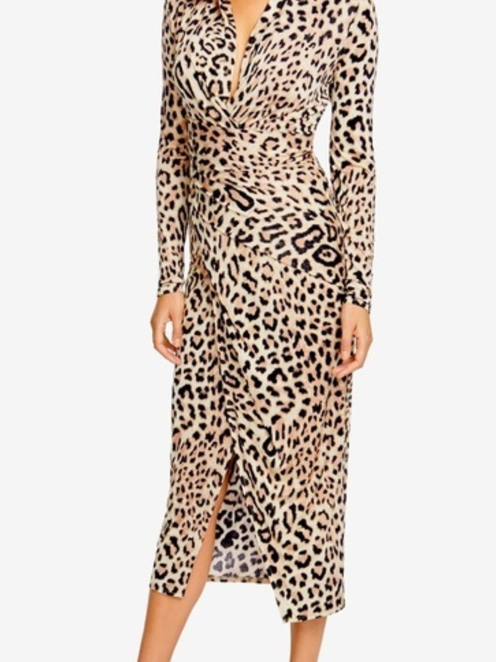 RACHEL Rachel Roy Leopard-Print Long-Sleeve Wrap Midi Dress in Beige and Black